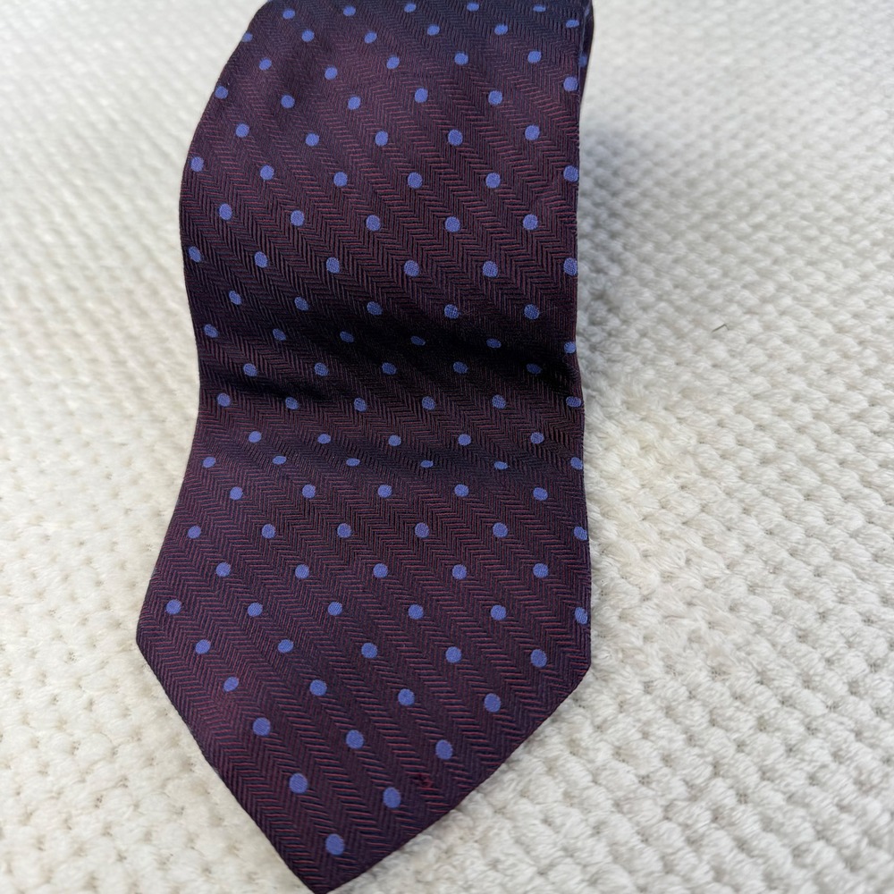 Brooks Brothers Basics Mens Silk Tie Burgundy Blue Polka Dot Herringbone USA